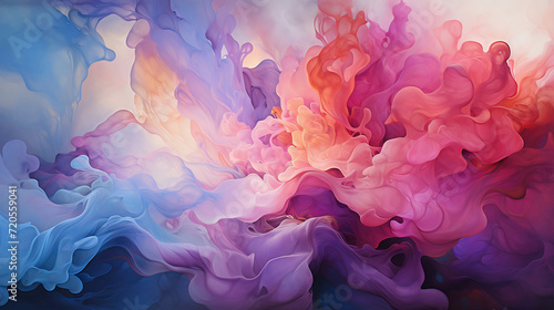 Abstract swirls of multicolored smoke. Light pastel pink, blue, purple fluid art. Copy space wallpaper. photo