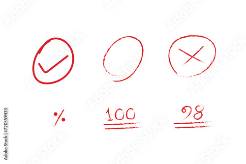 Sets of different hand written icons marks, circles, percentage