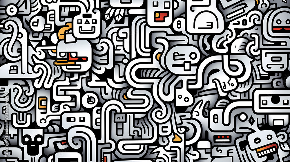 Funny doodle seamless pattern, artistic background