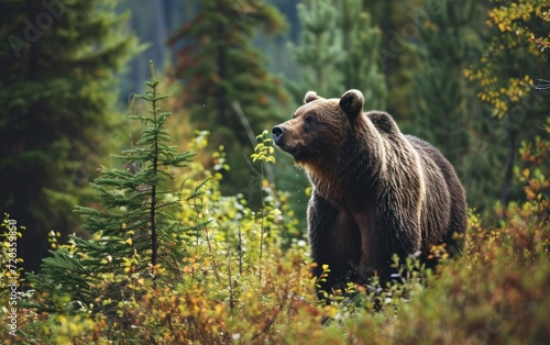A grizzly bear methodically marking its territory by releasing a distinctive scent