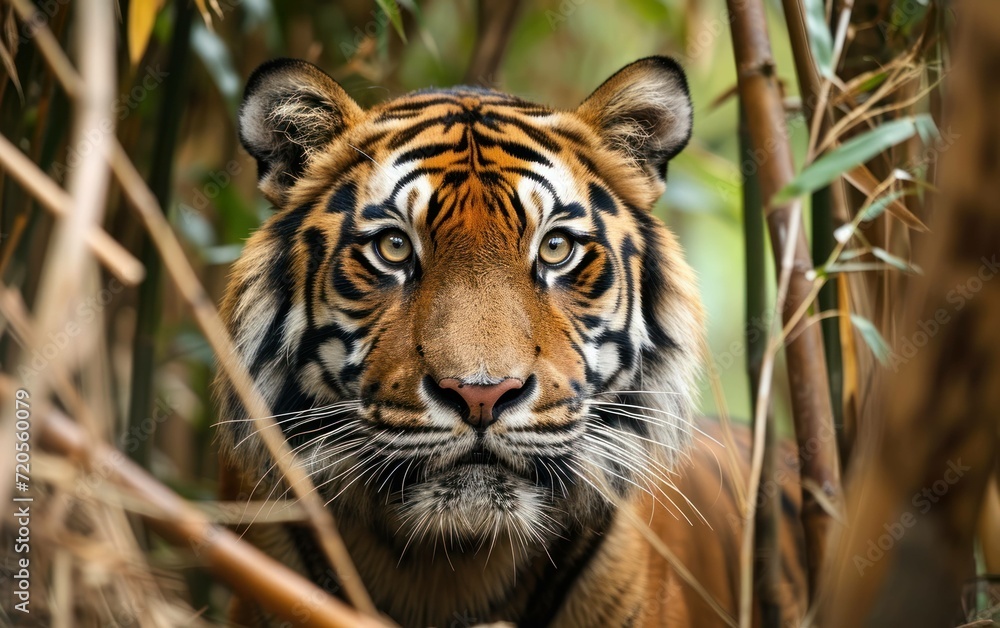 tigers intense gaze in a bamboo thicket tigers intense gaze in a bamboo thicket