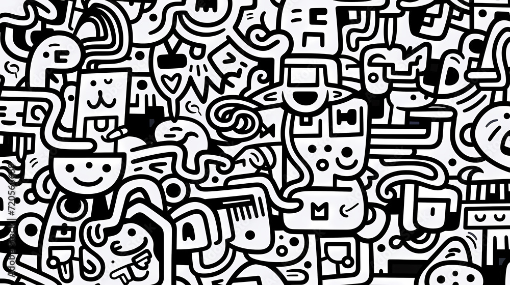 Funny doodle seamless pattern, artistic background