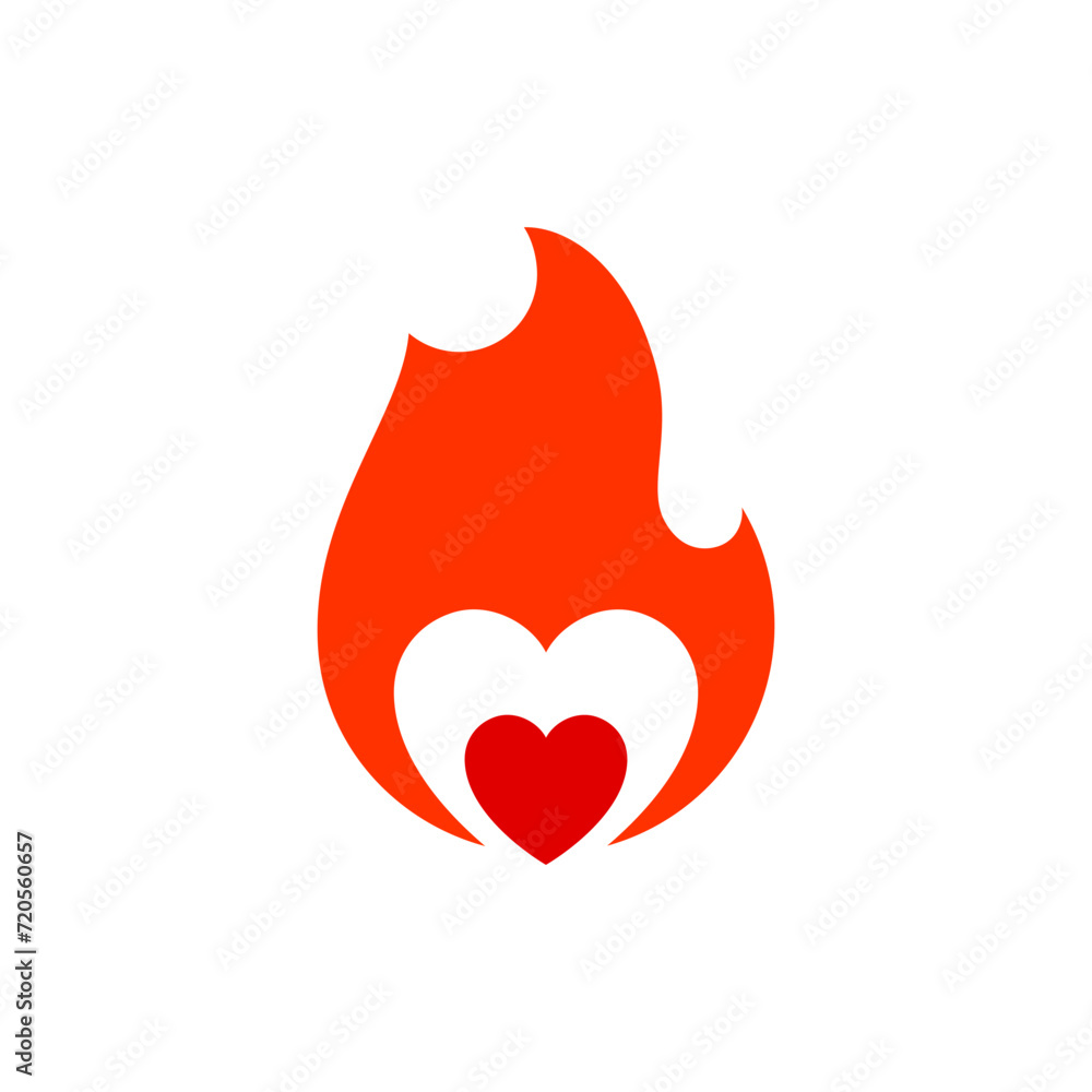 Fire flame, hot heart symbol, vector illustration Fire flame, hot heart symbol, vector illustration