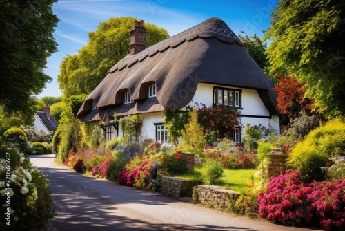 Charming Thatched Cottage with Lush Garden in Summer