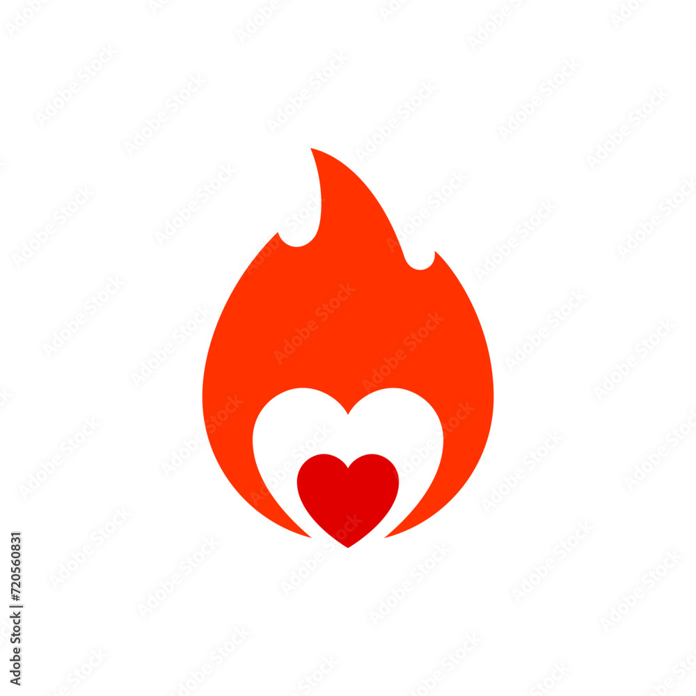 Fire flame, hot heart symbol, vector illustration Fire flame, hot heart symbol, vector illustration