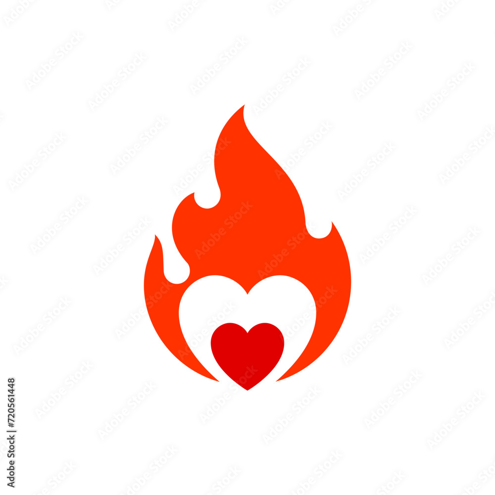Fire flame, hot heart symbol, vector illustration Fire flame, hot heart symbol, vector illustration