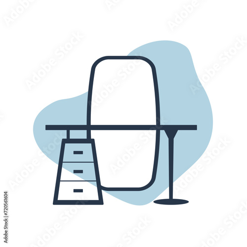 Dressing table with large mirrow. Furniture icon. Interior design theme. Flat design