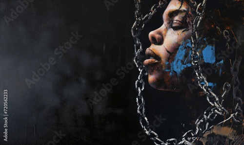 Fotografia African American woman in chains. Freedom and struggle concept.
