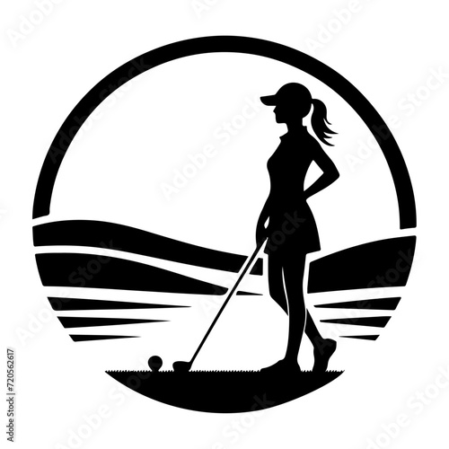 minimal golf girl silhouette vector, icon, clipart, black color silhouette