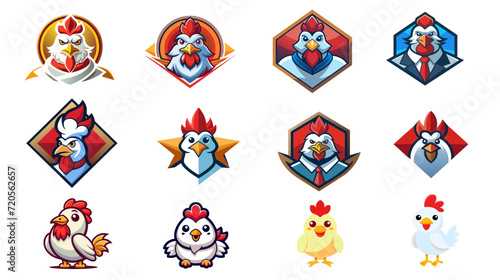 Colorful cartoon chicken characters in various outfits vector set
