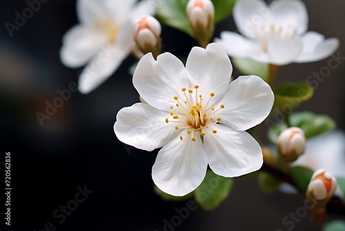 Close up of beautiful white flower with water drops on petals