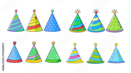 Colorful party hats collection vector illustration for celebrations