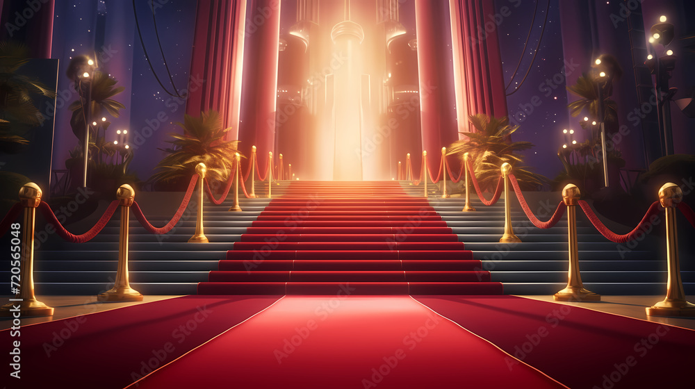 Red carpet staircase background, VIP entrance, night awards ceremony Red carpet staircase background, VIP entrance, night awards ceremony