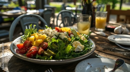 Cobb Salad Plate against a patio brunch table