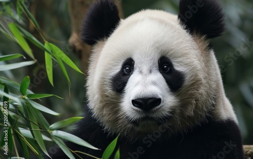 Panda flaunting round face and distinctive black markings