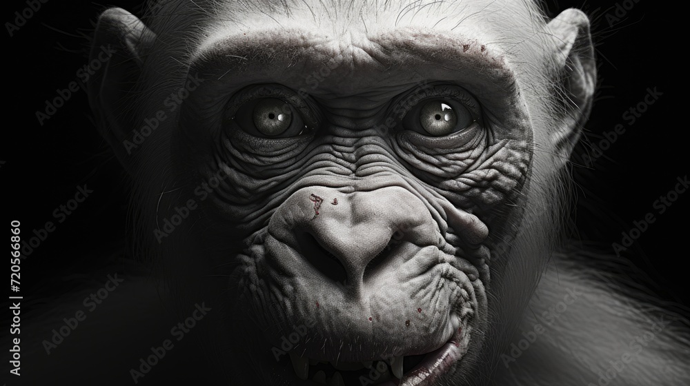 Macaca. Close-up portrait of a wild monkey in monochrome. Illustration for cover, postcard, interior design, banner, brochure, etc. Macaca. Close-up portrait of a wild monkey in monochrome. Illustration for cover, postcard, interior design, banner, brochure, etc.