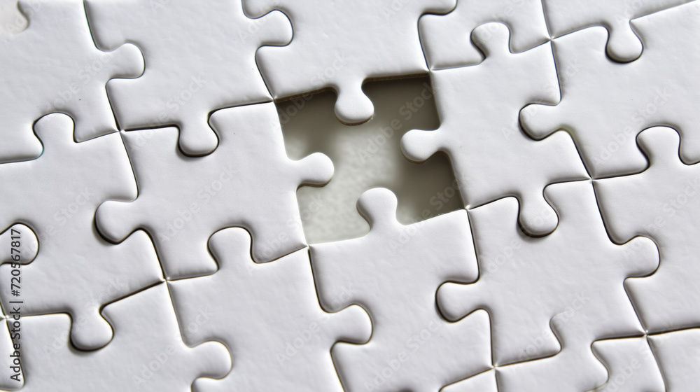 Unfinished white jigsaw puzzle pieces, business concept Unfinished white jigsaw puzzle pieces, business concept
