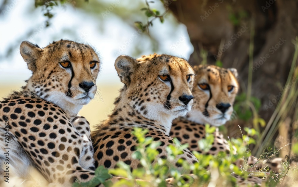 Charming Scene of Cheetahs Lounging in Shade Charming Scene of Cheetahs Lounging in Shade