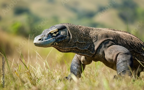 shot of a komodo dragon walking on a grass