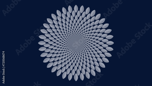 Abstract spiral dotted vortex urgency creative dark blue background. © Md