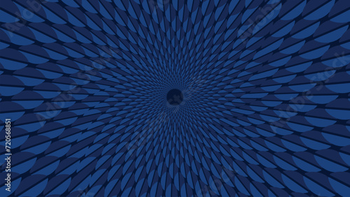 Abstract spiral dotted vortex urgency creative dark blue background.
