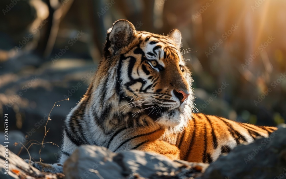 Obraz premium Close up shot of tiger basking in the golden sunlight