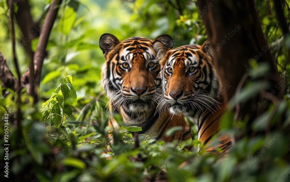 tigers graceful movements in a dense jungle tigers graceful movements in a dense jungle