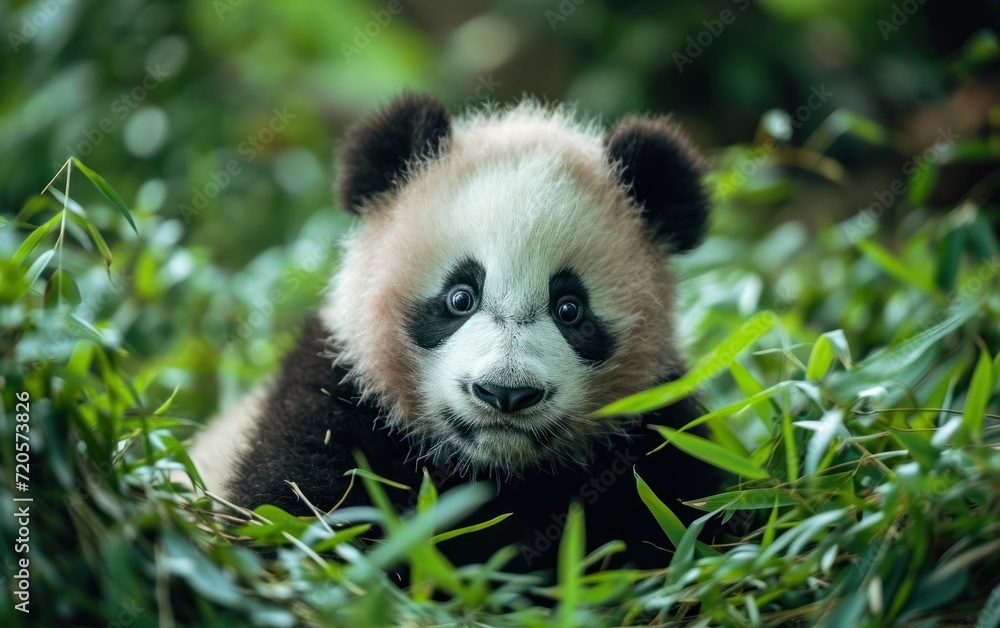 panda cub eagerly exploring its surroundings with curiosity panda cub eagerly exploring its surroundings with curiosity