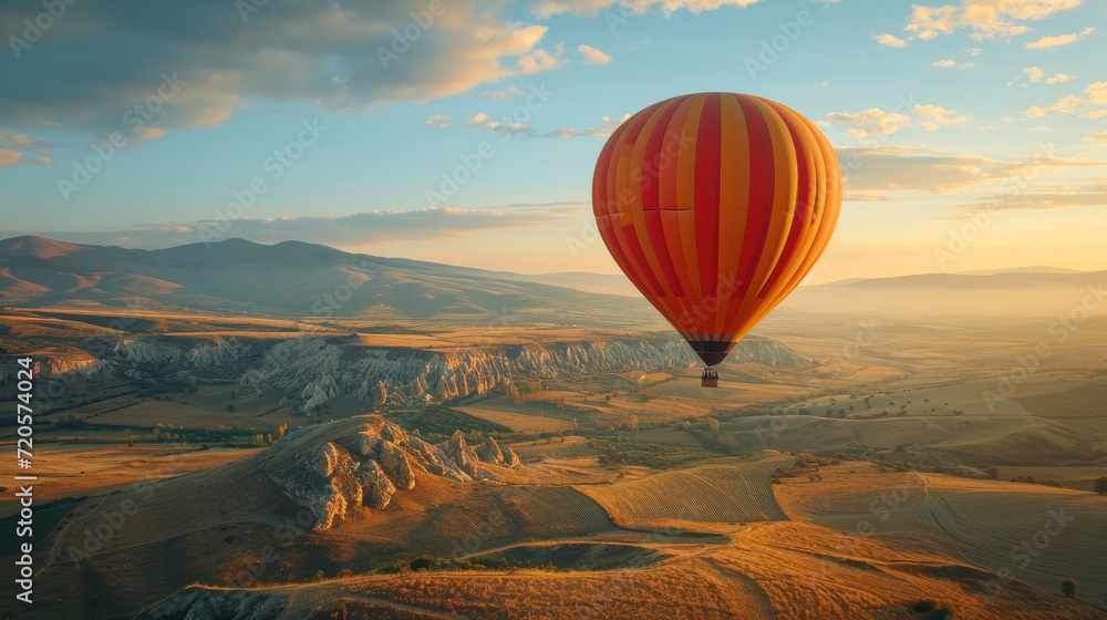 A hot air balloon floating in the air 