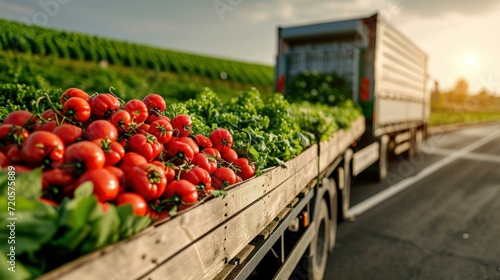 Shot of a refrigerated farm truck transporting fresh produce to market photo