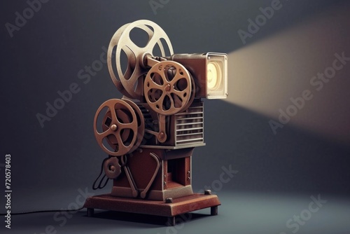 A retro movie projector shows a movie photo