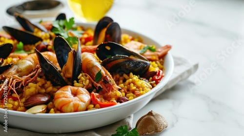 Seafood Paella against a clean white backdrop