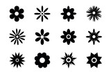 Flower icon silhouettes isolated on white background. Simple daisy flowers black silhouettes set. Flowers head symbol set