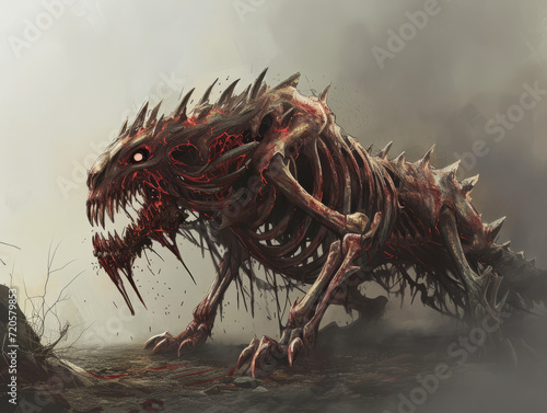 Dangerous Monster with Bone Shards in Weirdcore Style - Multilayered Realism