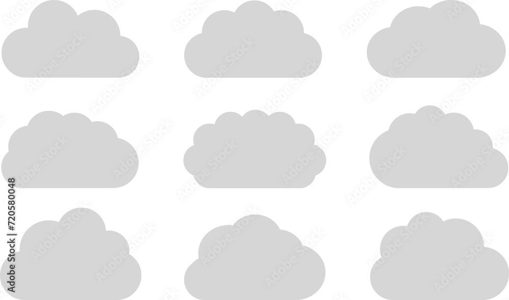 下が真っ直ぐでシンプルな灰色の雲のイラスト