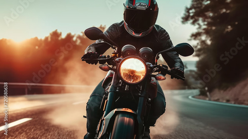A man wearing a helmet and riding a motorcycle 