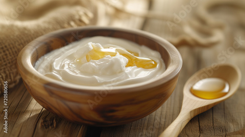 Rustic Indulgence  Creamy Greek Yogurt with Golden Honey Drizzle