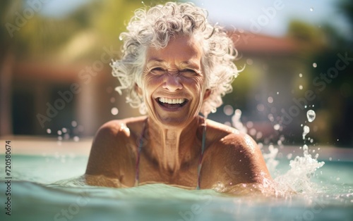 Happy Elder in Pool Relaxation