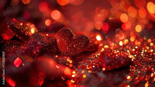 Glimmering Heart Shapes in a Velvet Maroon Palette background