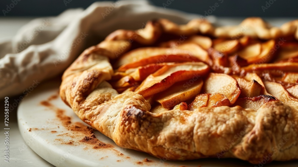 Side view of a Rustic Apple Galette against white background