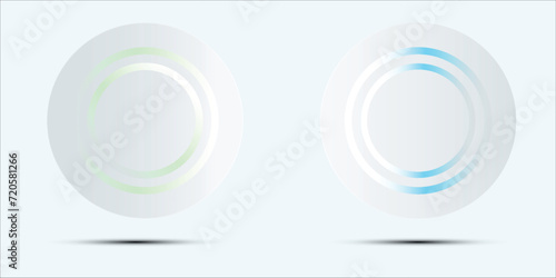 Set of pink-blue, red-purple and green illuminate neon lighting circles frames on white background. Collection of glowing laser light round lines in top view.