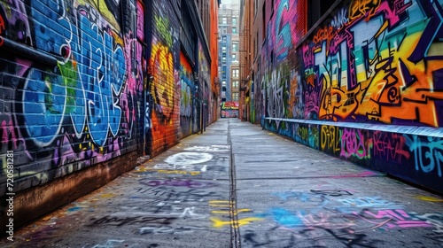 Bright graffiti that stretches along the wall. Dynamic visual storytelling in a vibrant cityscape. © DreamPointArt