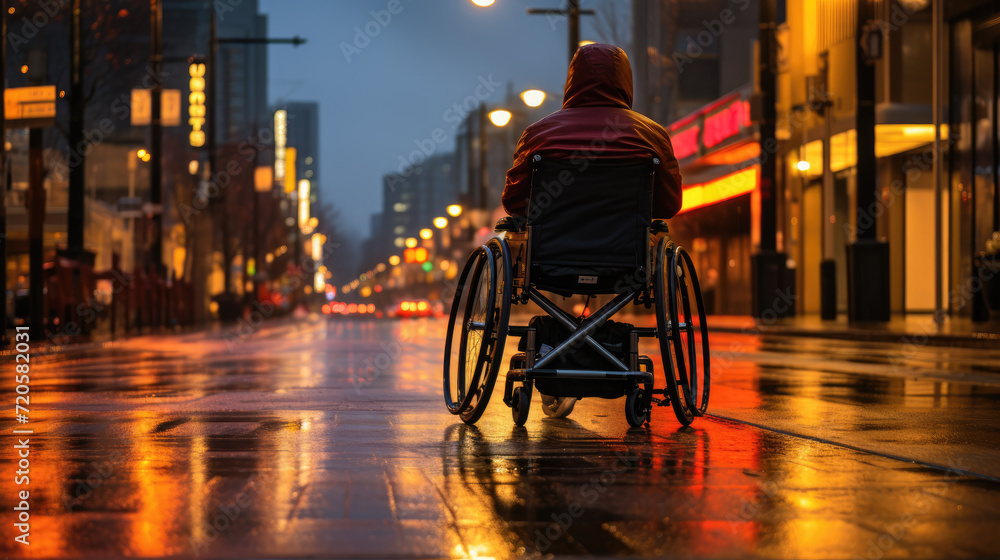 A person in a wheelchair crossing the road 