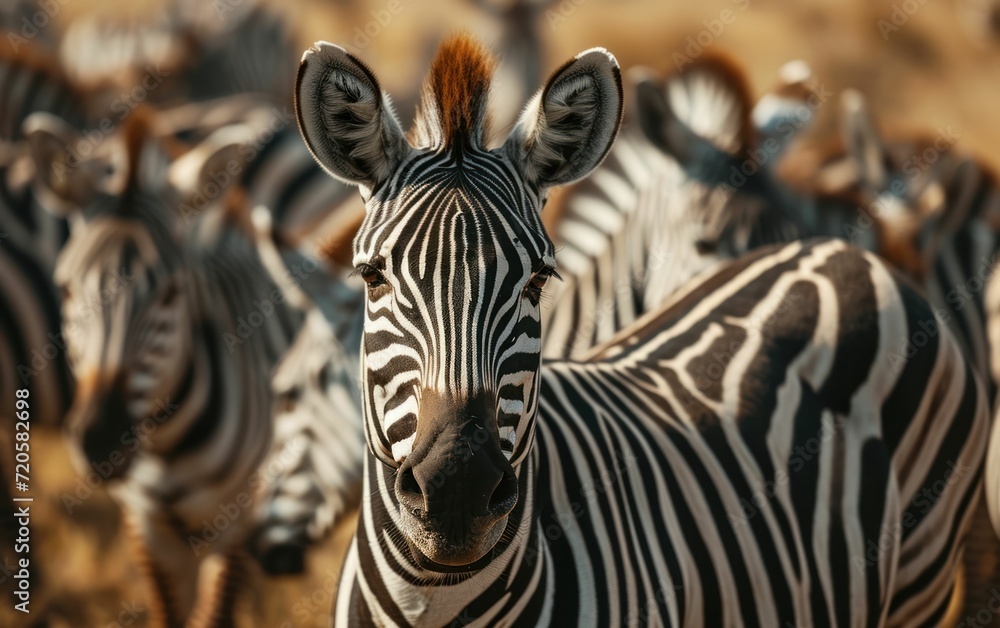 Naklejka premium zebras in a dynamic formation showcasing the beauty of their unity