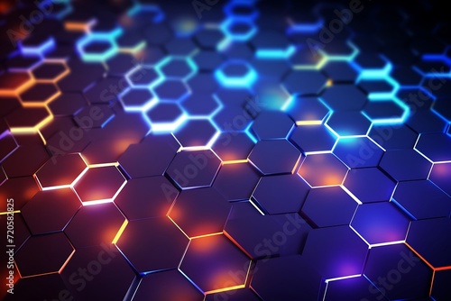 Abstract hexagonal background with glowing neon lights