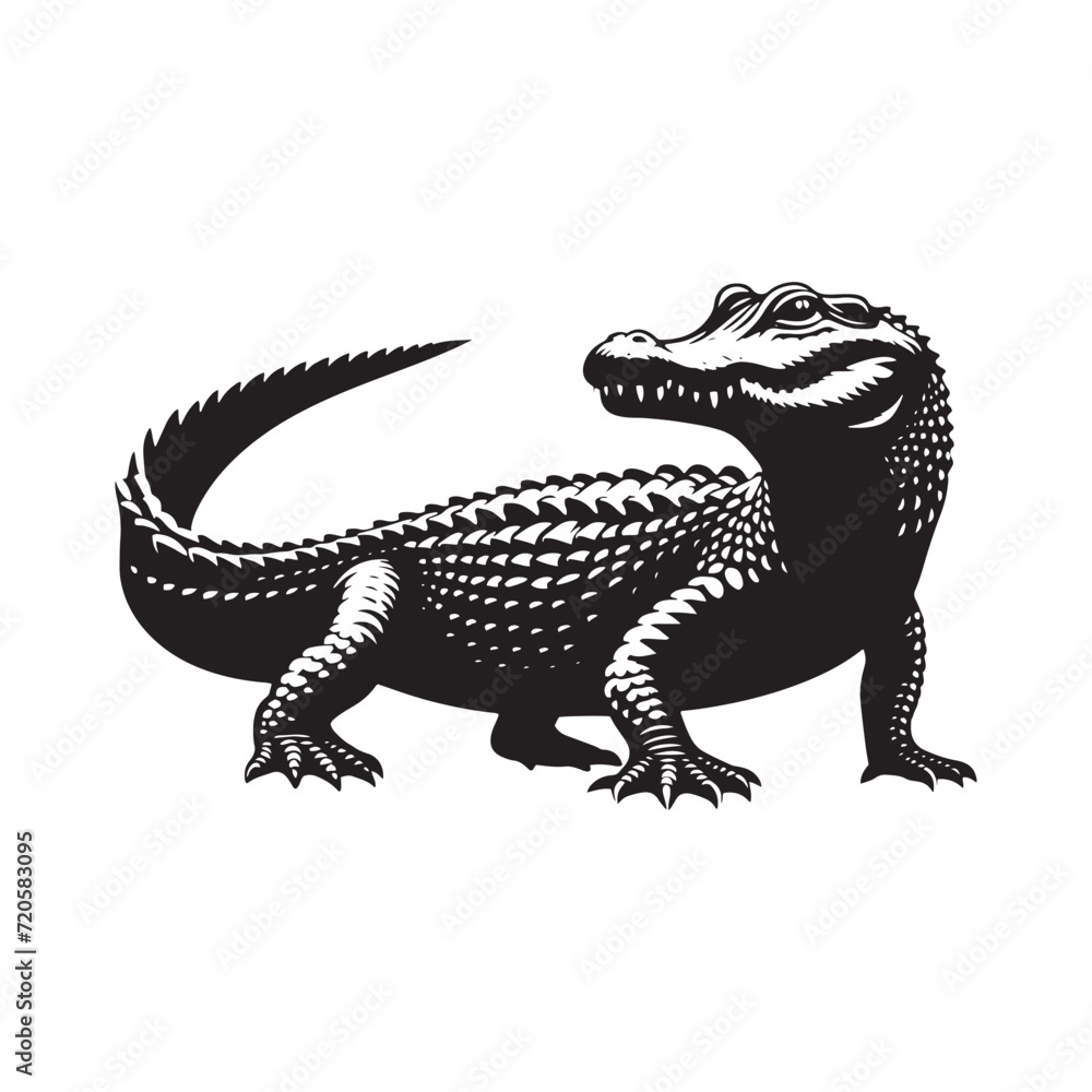 Fototapeta premium Stealthy Swamp Serenade: Alligator Silhouette Ensemble in a Silent Symphony of Mysterious Waters - Alligator Illustration - Alligator Vector - Reptile Silhouette