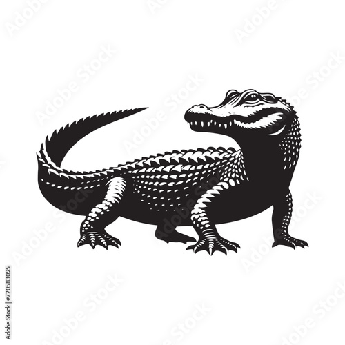 Stealthy Swamp Serenade: Alligator Silhouette Ensemble in a Silent Symphony of Mysterious Waters - Alligator Illustration - Alligator Vector - Reptile Silhouette
