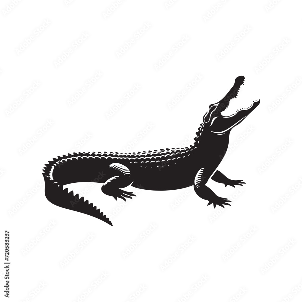 Naklejka premium Glimpses of Gator Glory: Alligator Silhouette Collection Showcasing the Glory of Reptilian Grandeur - Alligator Illustration - Alligator Vector - Reptile Silhouette 