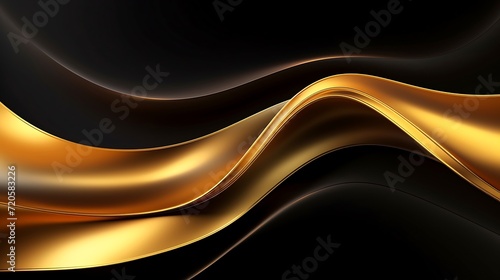 Abstract black background with golden wavy lines