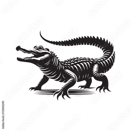 Eerie Everglades Echoes  Alligator Silhouettes Resonating in the Enigmatic Depths of the Swamp - Alligator Illustration - Alligator Vector - Reptile Silhouette 